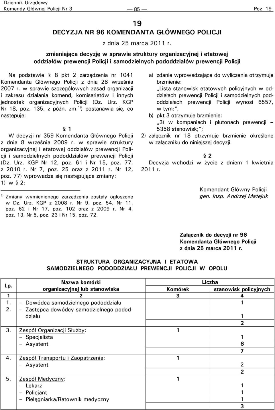 Głównego Policji z dnia 28 września 2007 r. w sprawie szczegółowych zasad organizacji i zakresu działania komend, komisariatów i innych jednostek organizacyjnych Policji (Dz. Urz. KGP Nr 18, poz.