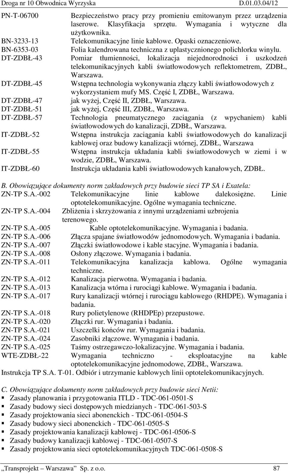 DT-ZDBŁ-43 Pomiar tłumienności, lokalizacja niejednorodności i uszkodzeń telekomunikacyjnych kabli światłowodowych reflektometrem, ZDBŁ, Warszawa.