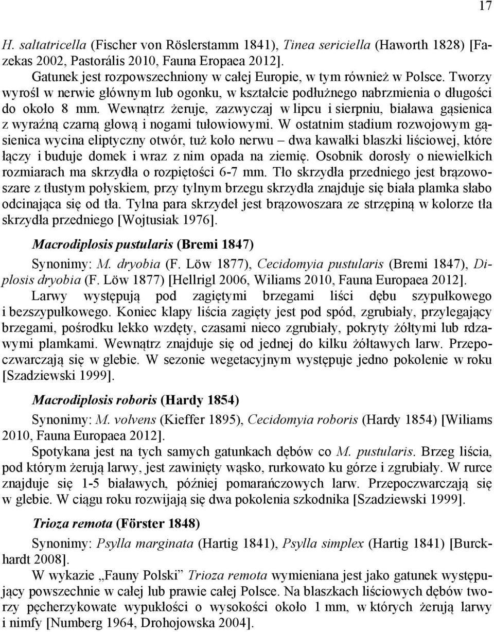 Wewnątrz żeruje, zazwyczaj w lipcu i sierpniu, biaława gąsienica z wyraźną czarną głową i nogami tułowiowymi.