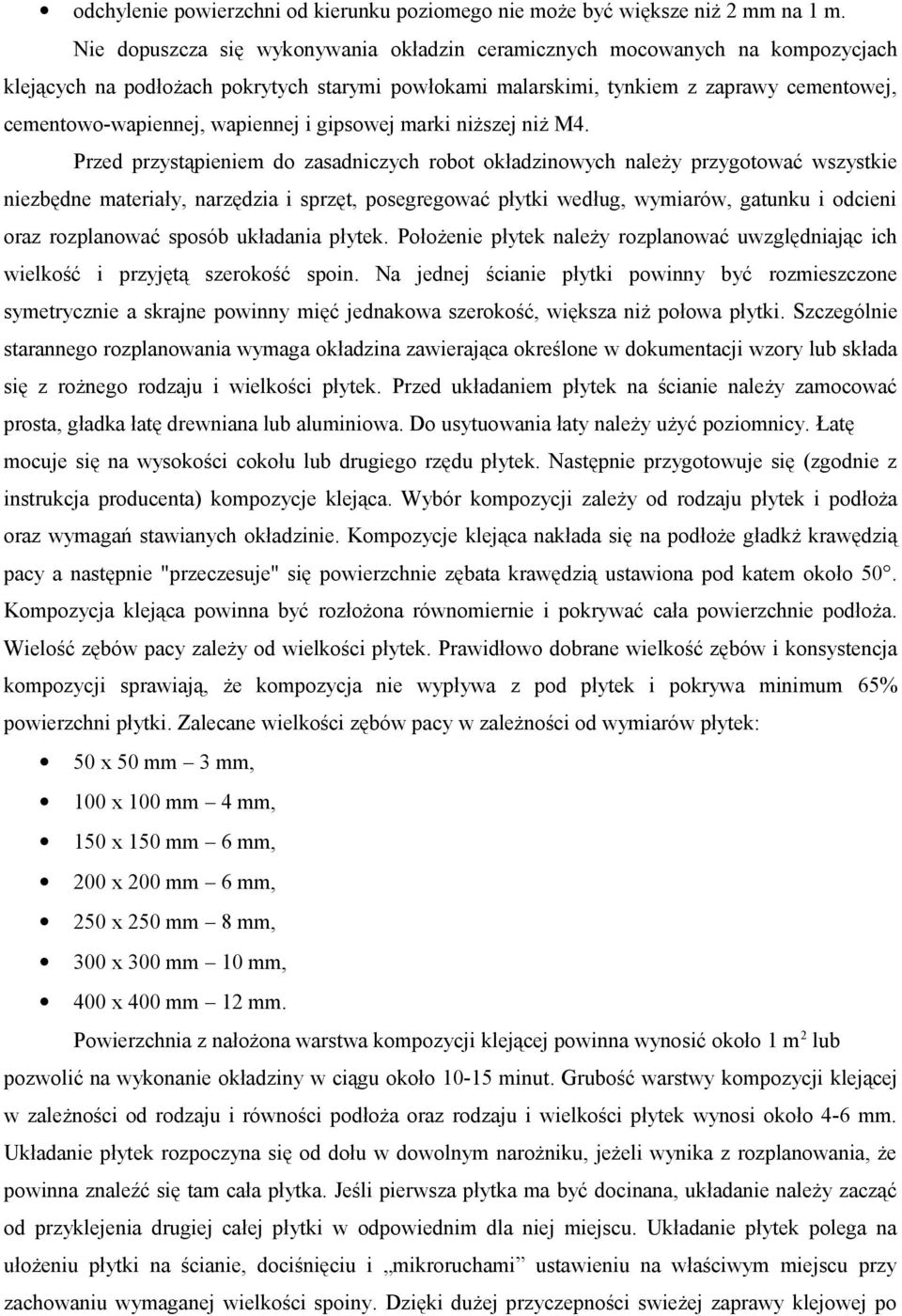 wapiennej i gipsowej marki niższej niż M4.