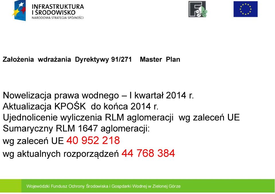 Ujednolicenie wyliczenia RLM aglomeracji wg zaleceń UE Sumaryczny RLM