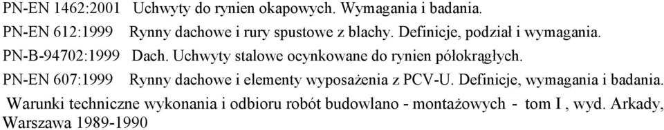 PN-B-94702:1999 Dach. Uchwyty stalowe ocynkowane do rynien półokrągłych.