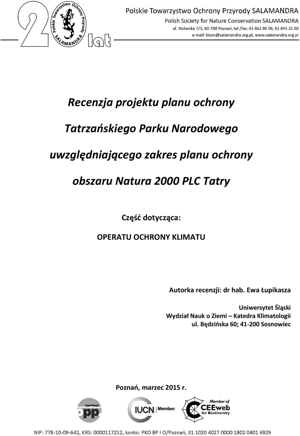 OCHRONY KLIMATU Autorka recenzji: dr hab.