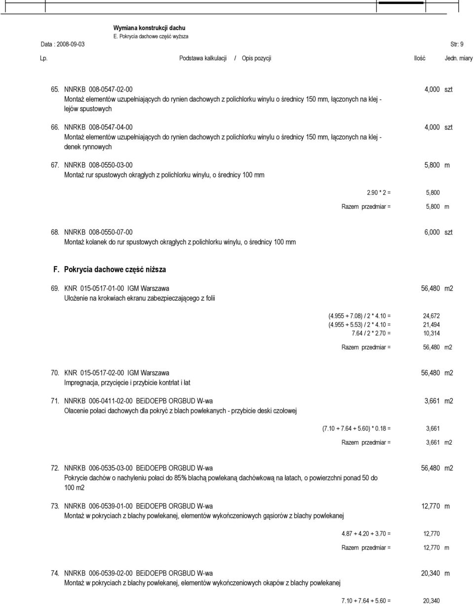 NNRKB 008-0547-04-00 4,000 szt Montaż elementów uzupełniających do rynien dachowych z polichlorku winylu o średnicy 150 mm, łączonych na klej - denek rynnowych 67.