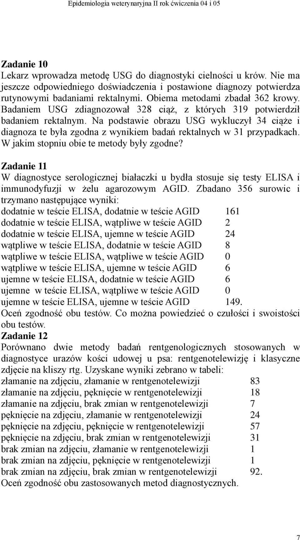 Na podstawie obrazu USG wykluczył 34 ciąże i diagnoza te była zgodna z wynikiem badań rektalnych w 31 przypadkach. W jakim stopniu obie te metody były zgodne?