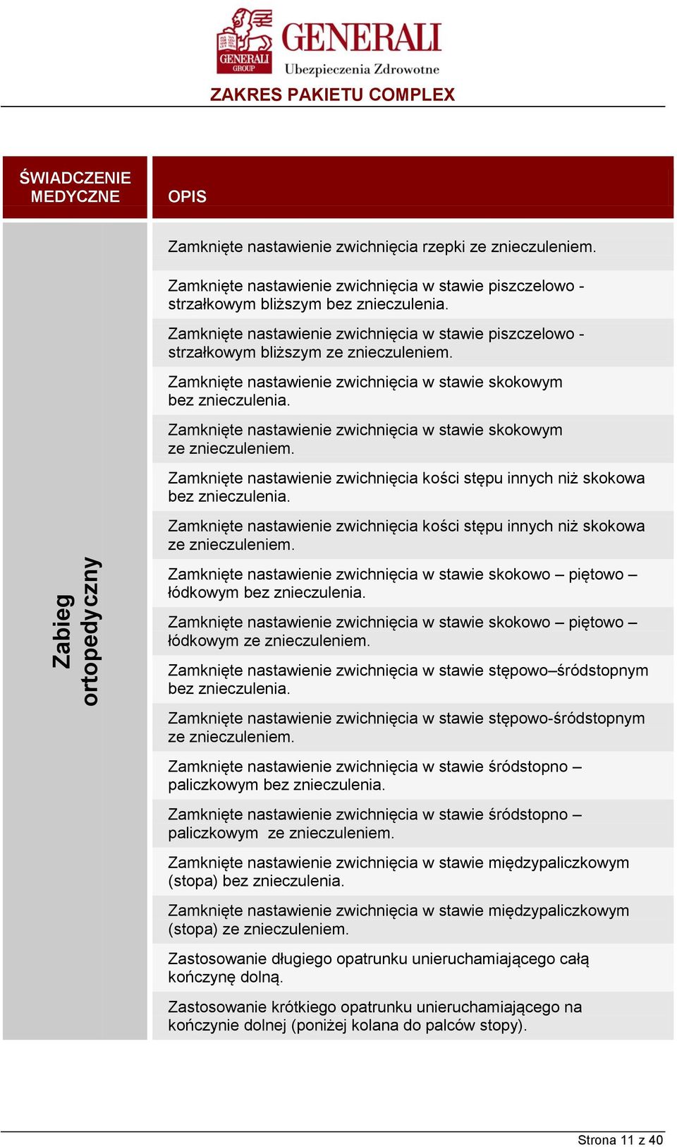 Zamknięte nastawienie zwichnięcia w stawie skokowym ze znieczuleniem. Zamknięte nastawienie zwichnięcia kości stępu innych niż skokowa bez znieczulenia.