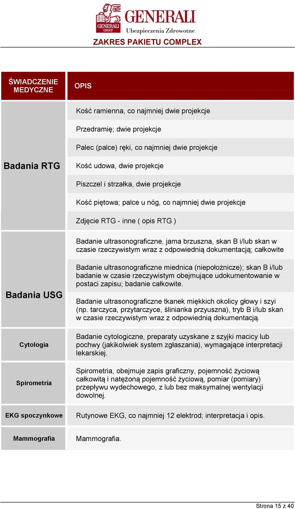 całkowite Badania USG Cytologia Spirometria Badanie ultrasonograficzne miednica (niepołożnicze); skan B i/lub badanie w czasie rzeczywistym obejmujące udokumentowanie w postaci zapisu; badanie