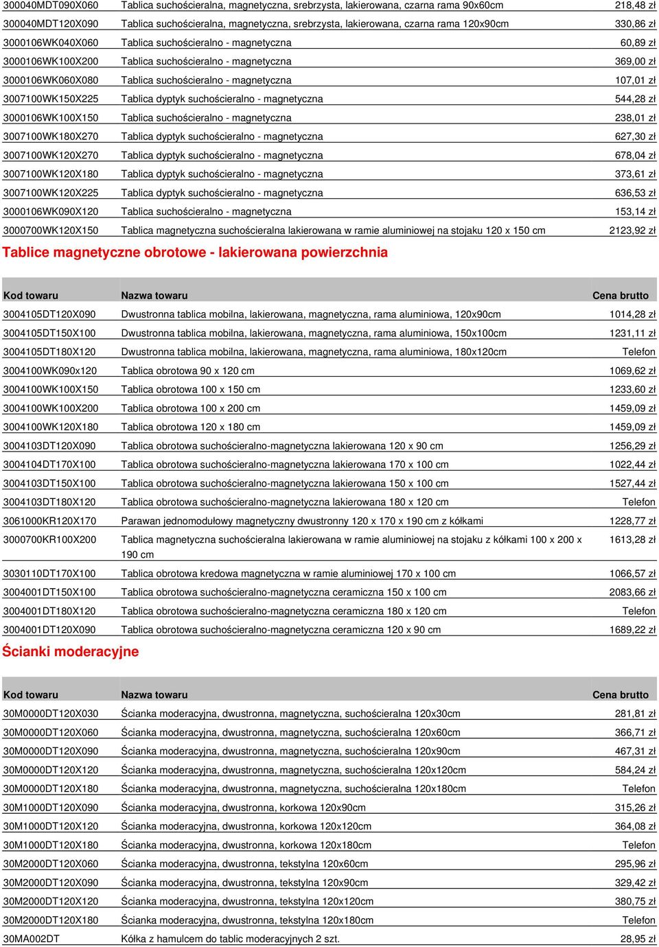 107,01 zł 3007100WK150X225 Tablica dyptyk suchościeralno - magnetyczna 544,28 zł 3000106WK100X150 Tablica suchościeralno - magnetyczna 238,01 zł 3007100WK180X270 Tablica dyptyk suchościeralno -