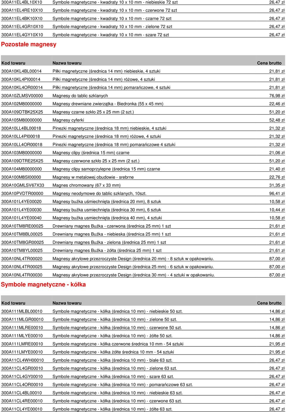 mm - szare 72 szt 26,47 zł Pozostałe magnesy 300A10KL4BL00014 Piłki magnetyczne (średnica 14 mm) niebieskie, 4 sztuki 21,81 zł 300A10KL4PI00014 Piłki magnetyczne (średnica 14 mm) różowe, 4 sztuki