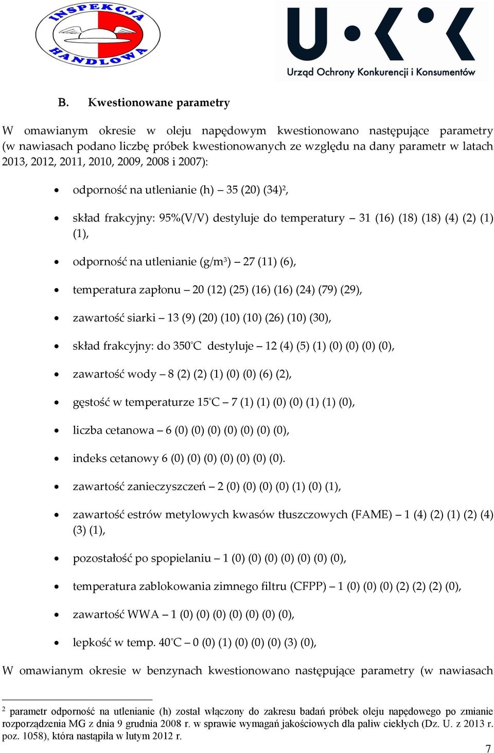 (11) (6), temperatura zapłonu 20 (12) (25) (16) (16) (24) (79) (29), zawartość siarki 13 (9) (20) (10) (10) (26) (10) (30), skład frakcyjny: do 350 C destyluje 12 (4) (5) (1) (0) (0) (0) (0),