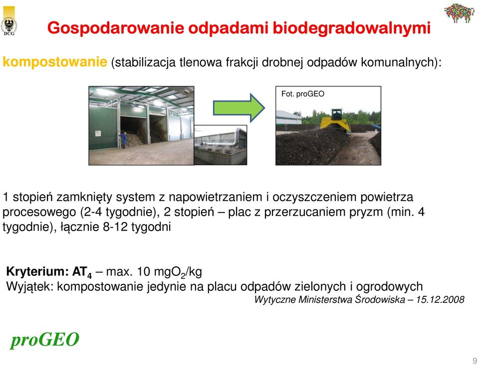 1 stopień zamknięty system z napowietrzaniem i oczyszczeniem powietrza procesowego (2-4 tygodnie), 2 stopień