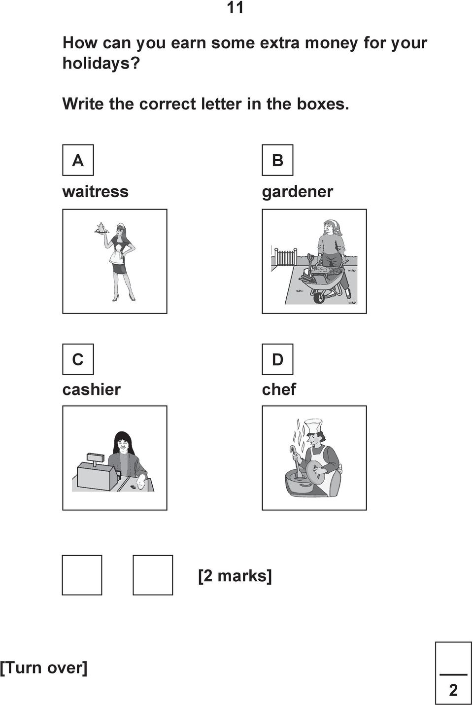 Write the correct letter in the boxes.