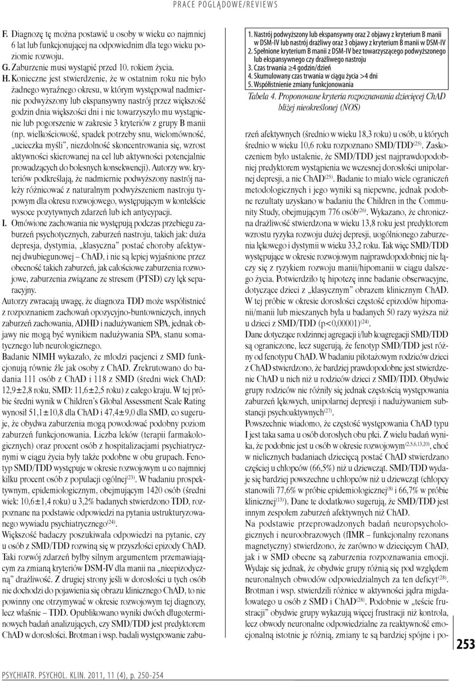 Współistnienie zmiany funkcjonowania Tabela 4. Proponowane kryteria rozpoznawania dziecięcej ChAD bliżej nieokreślonej (NOS) F.