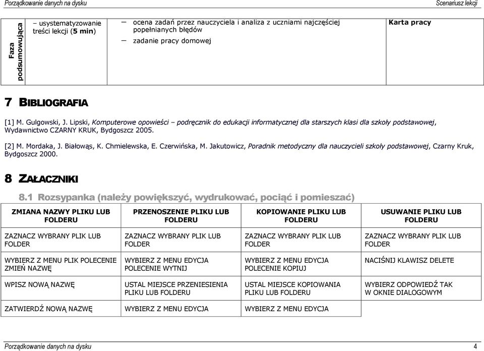Chmielewska, E. Czerwińska, M. Jakutowicz, Poradnik metodyczny dla nauczycieli szkoły podstawowej, Czarny Kruk, Bydgoszcz 2000. 8 ZAŁACZNIKI 8.