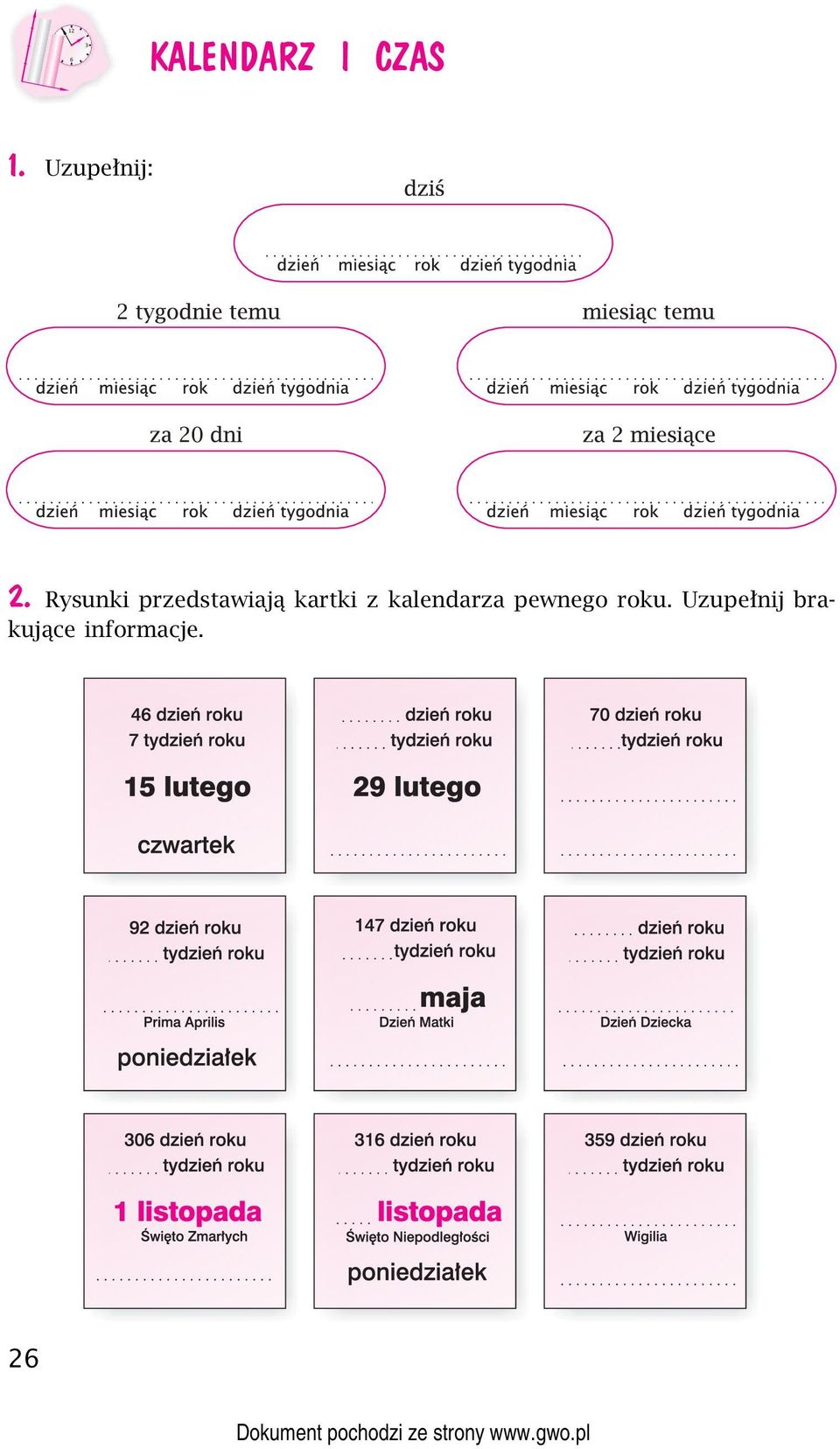 kartki z kalendarza