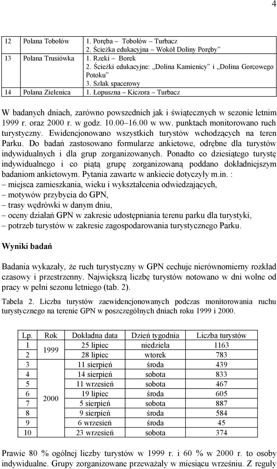 punktach monitorowano ruch turystyczny. Ewidencjonowano wszystkich turystów wchodzących na teren Parku.