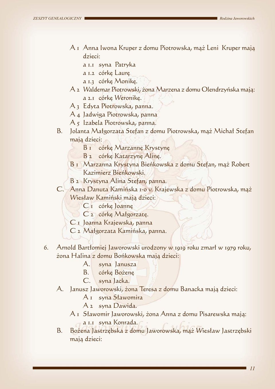 Jolanta Ma gorzata Stefan z domu Piotrowska, mà Micha Stefan B 1 córk Marzann Krystyn B 2 córk Katarzyn Alin. B 1 Marzanna Krystyna Bieƒkowska z domu Stefan, mà Robert Kazimierz Bieƒkowski.