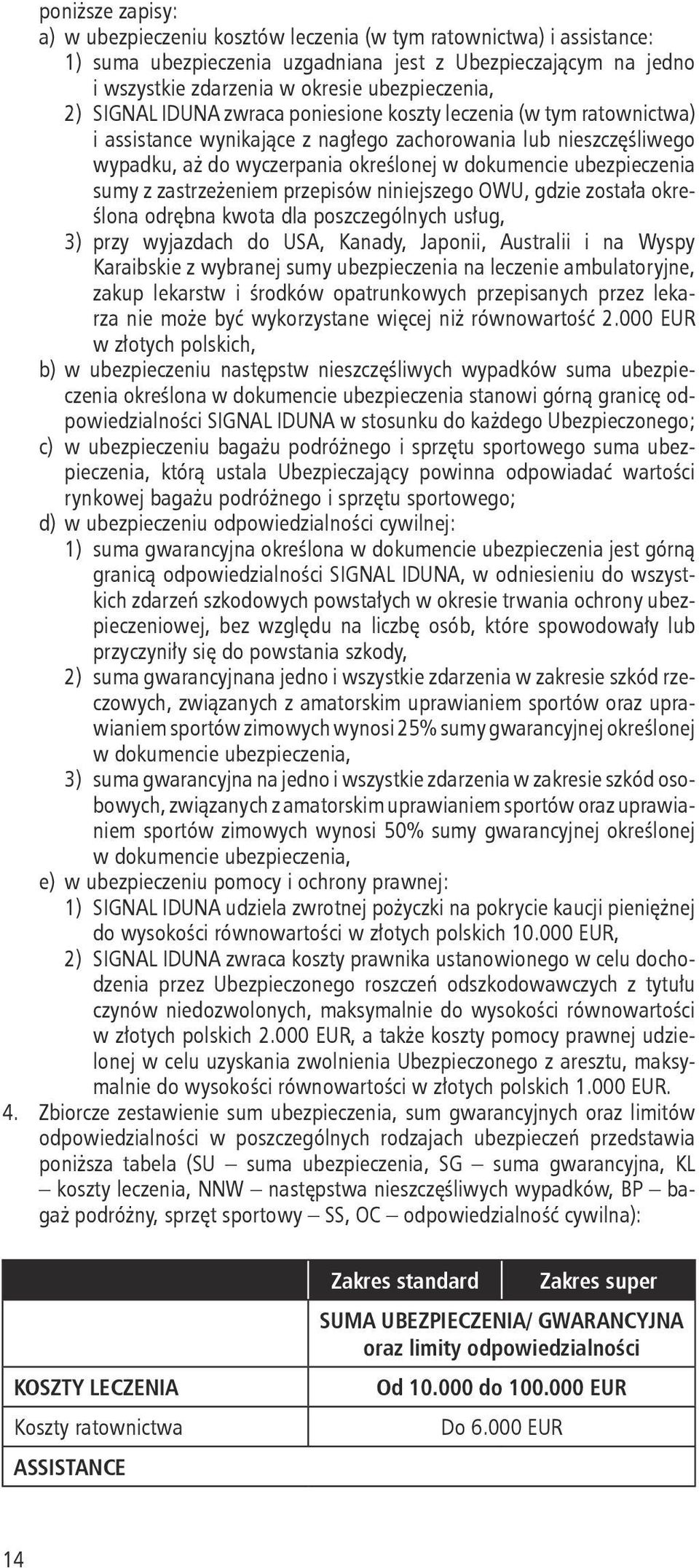 ubezpieczenia sumy z zastrzeżeniem przepisów niniejszego OWU, gdzie została określona odrębna kwota dla poszczególnych usług, 3) przy wyjazdach do USA, Kanady, Japonii, Australii i na Wyspy