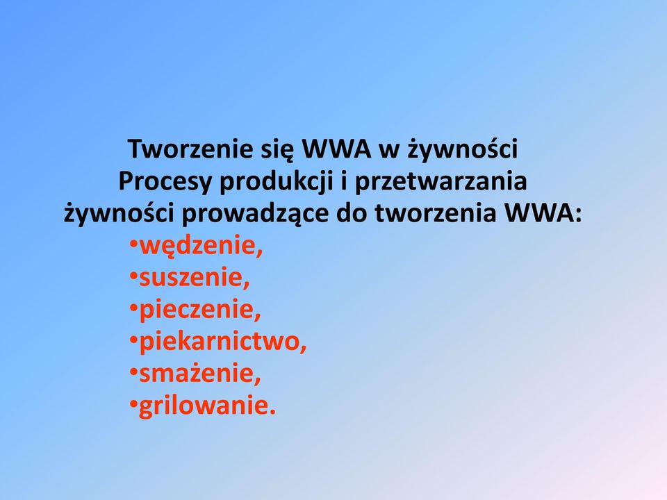 prowadzące do tworzenia WWA: wędzenie,