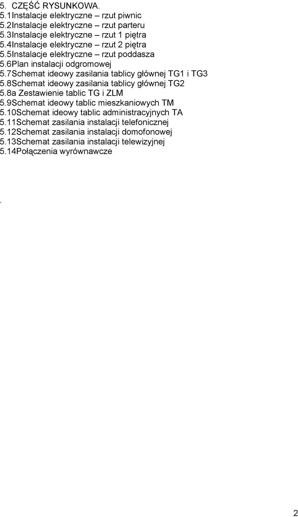 7Schemat ideowy zasilania tablicy głównej TG1 i TG3 5.8Schemat ideowy zasilania tablicy głównej TG2 5.8a Zestawienie tablic TG i ZLM 5.