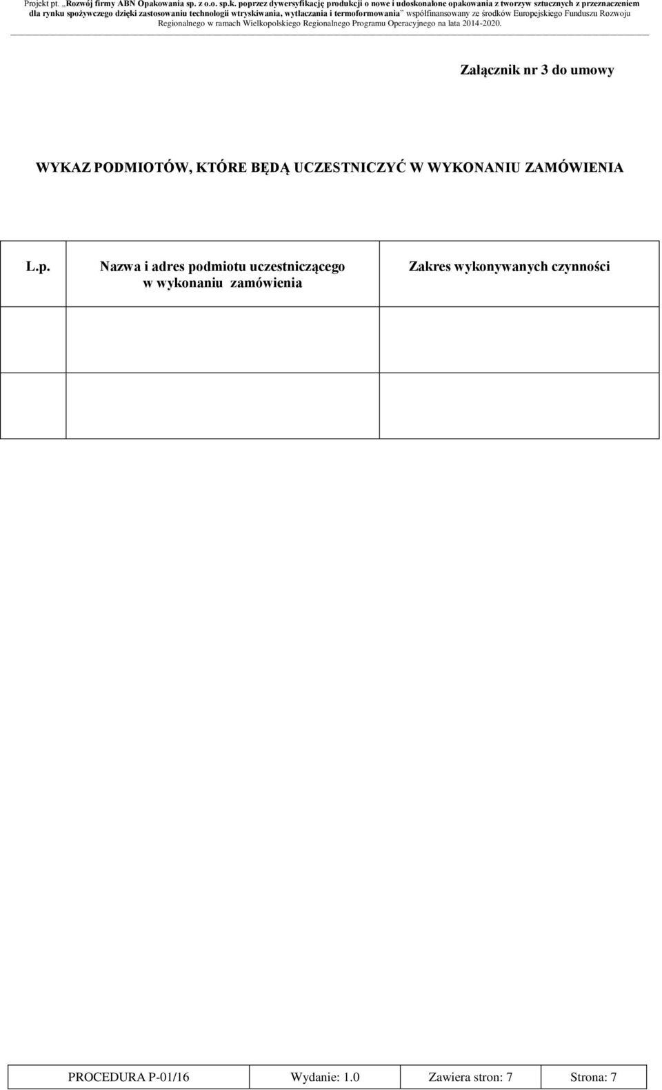 Nazwa i adres podmiotu uczestniczącego w wykonaniu