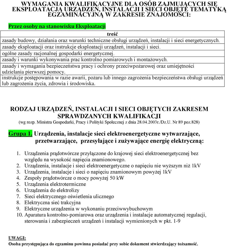 zasady i warunki wykonywania prac kontrolno pomiarowych i montażowych. zasady i wymagania bezpieczeństwa pracy i ochrony przeciwpożarowej oraz umiejętności udzielania pierwszej pomocy.