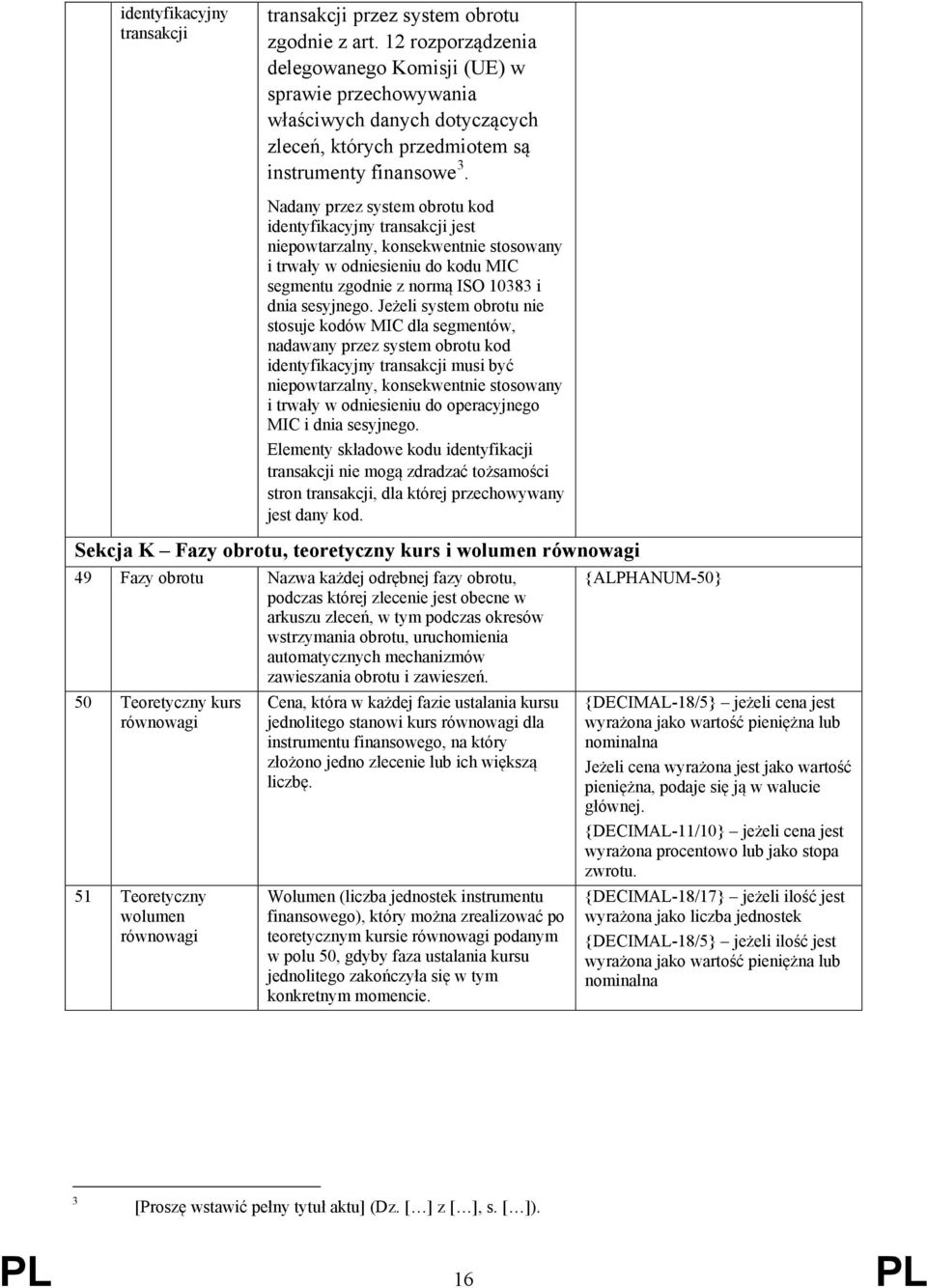 Nadany przez system obrotu kod identyfikacyjny transakcji jest niepowtarzalny, konsekwentnie stosowany i trwały w odniesieniu do kodu MIC segmentu zgodnie z normą ISO 10383 i dnia sesyjnego.
