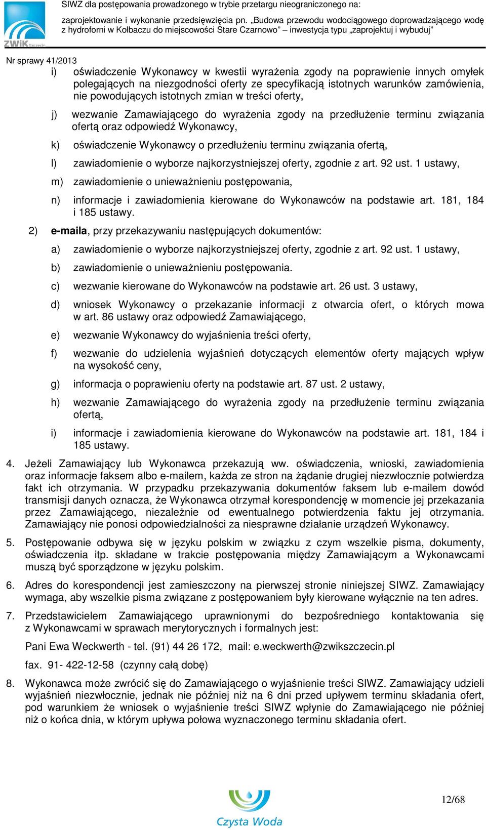 zawiadomienie o wyborze najkorzystniejszej oferty, zgodnie z art. 92 ust.