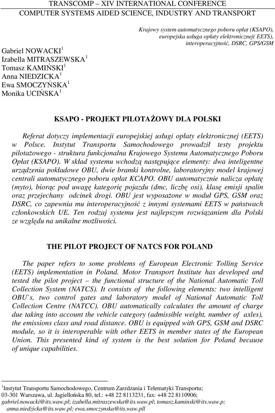 implementacji europejskiej usługi opłaty elektronicznej (EETS) w Polsce.