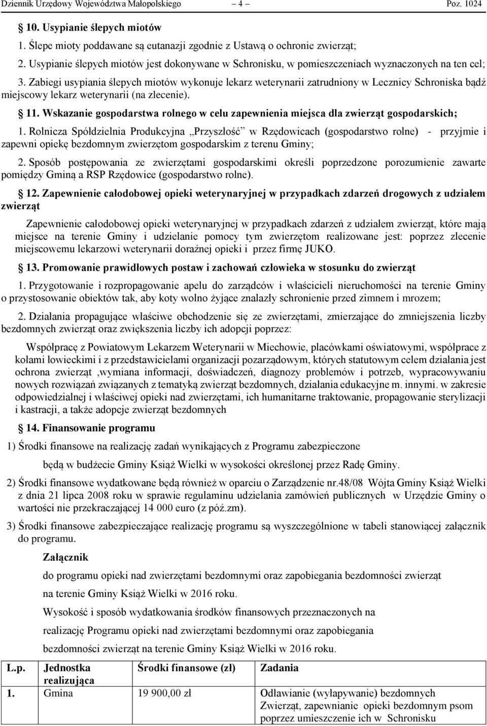 Zabiegi usypiania ślepych miotów wykonuje lekarz weterynarii zatrudniony w Lecznicy Schroniska bądź miejscowy lekarz weterynarii (na zlecenie). 11.