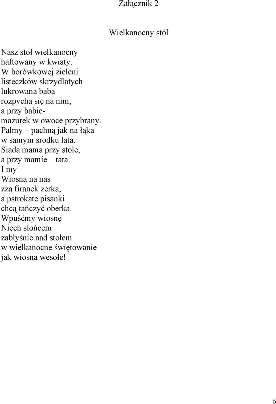 przybrany. Palmy pachną jak na łąka w samym środku lata. Siada mama przy stole, a przy mamie tata.