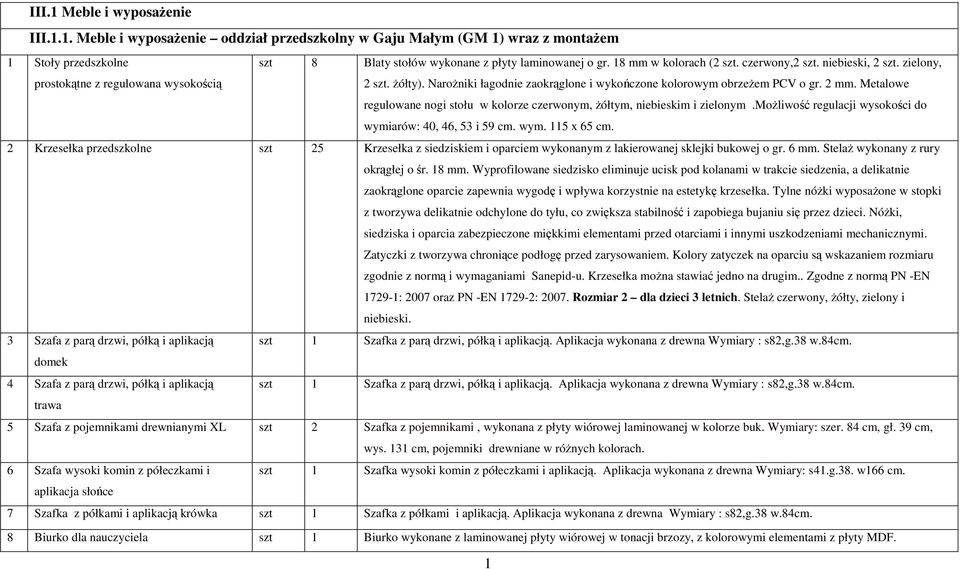 Metalowe regulowane nogi stołu w kolorze czerwonym, żółtym, niebieskim i zielonym.możliwość regulacji wysokości do wymiarów: 40, 46, 53 i 59 cm. wym. 115 x 65 cm.