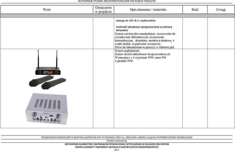 obudowę, 4 czujki dualne, sygnalizator zewnętrzny. Drzwi do laboratorium wyposażyć w elektrorygiel.