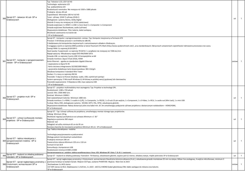 Full HD Tuner cyfrowy (DVB-T) cyfrowy (DVB-C) Obsługiwane systemy Stereo, Dolby Digital Głośniki O mocy nie mniejszej niż 10 W (całościowo) Gniazda wejściowe 2 x HDMI 1 x USB 1 x Euro-Scart 1 x