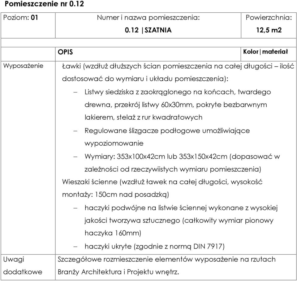 końcach, twardego drewna, przekrój listwy 60x30mm, pokryte bezbarwnym lakierem, stelaż z rur kwadratowych Regulowane ślizgacze podłogowe umożliwiające wypoziomowanie Wymiary: