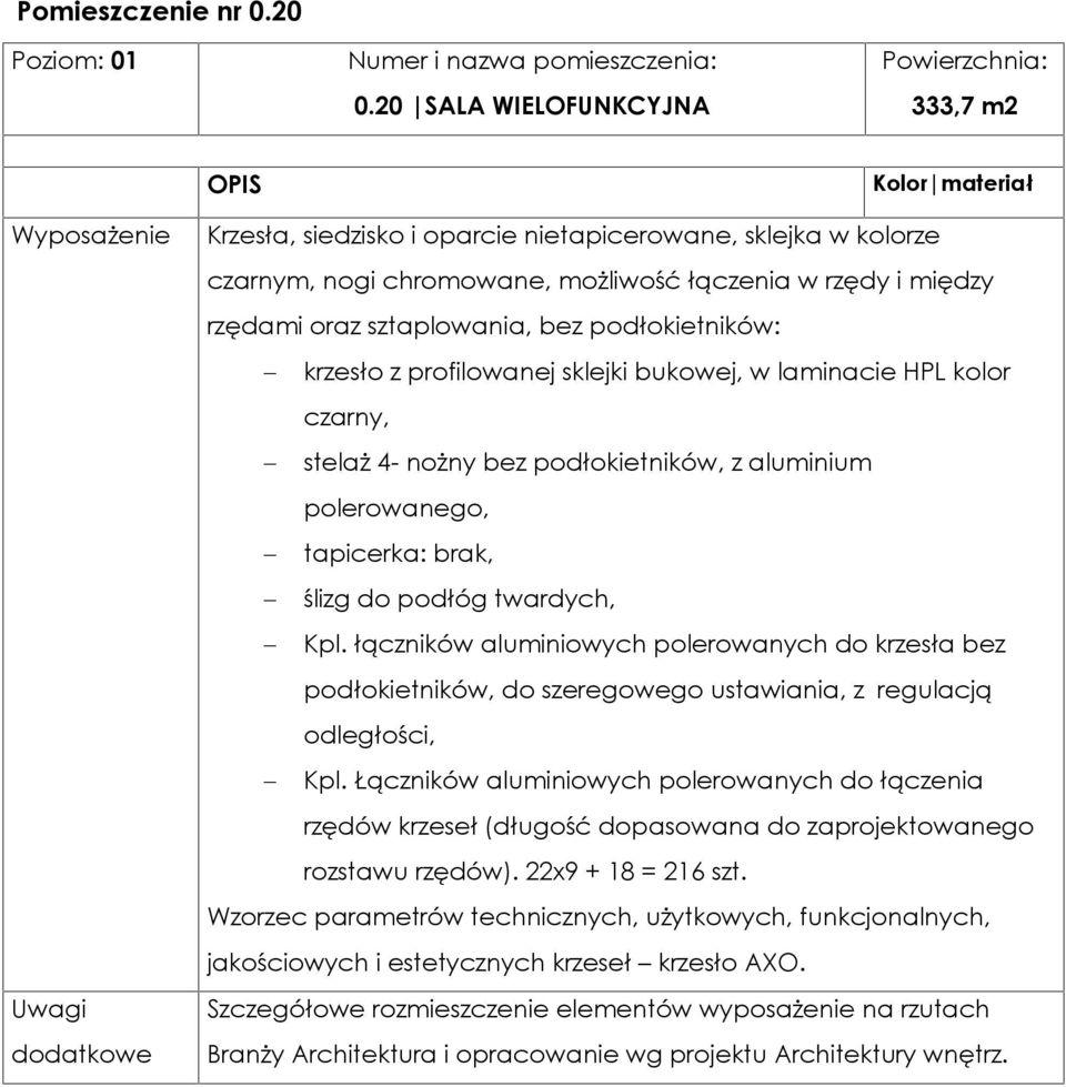 bez podłokietników: krzesło z profilowanej sklejki bukowej, w laminacie HPL kolor czarny, stelaż 4- nożny bez podłokietników, z aluminium polerowanego, tapicerka: brak, ślizg do podłóg twardych, Kpl.