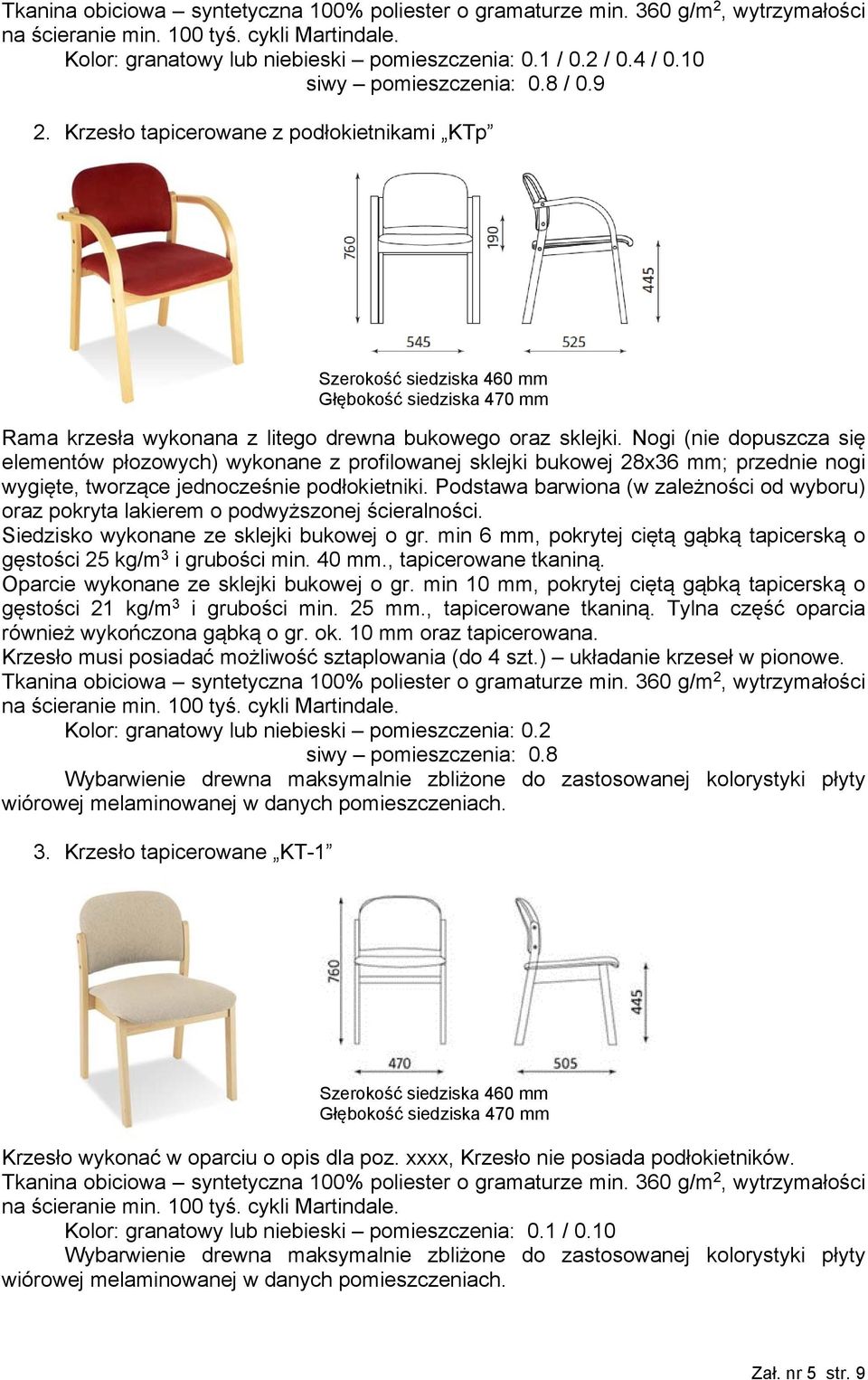 Nogi (nie dopuszcza się elementów płozowych) wykonane z profilowanej sklejki bukowej 28x36 mm; przednie nogi wygięte, tworzące jednocześnie podłokietniki.