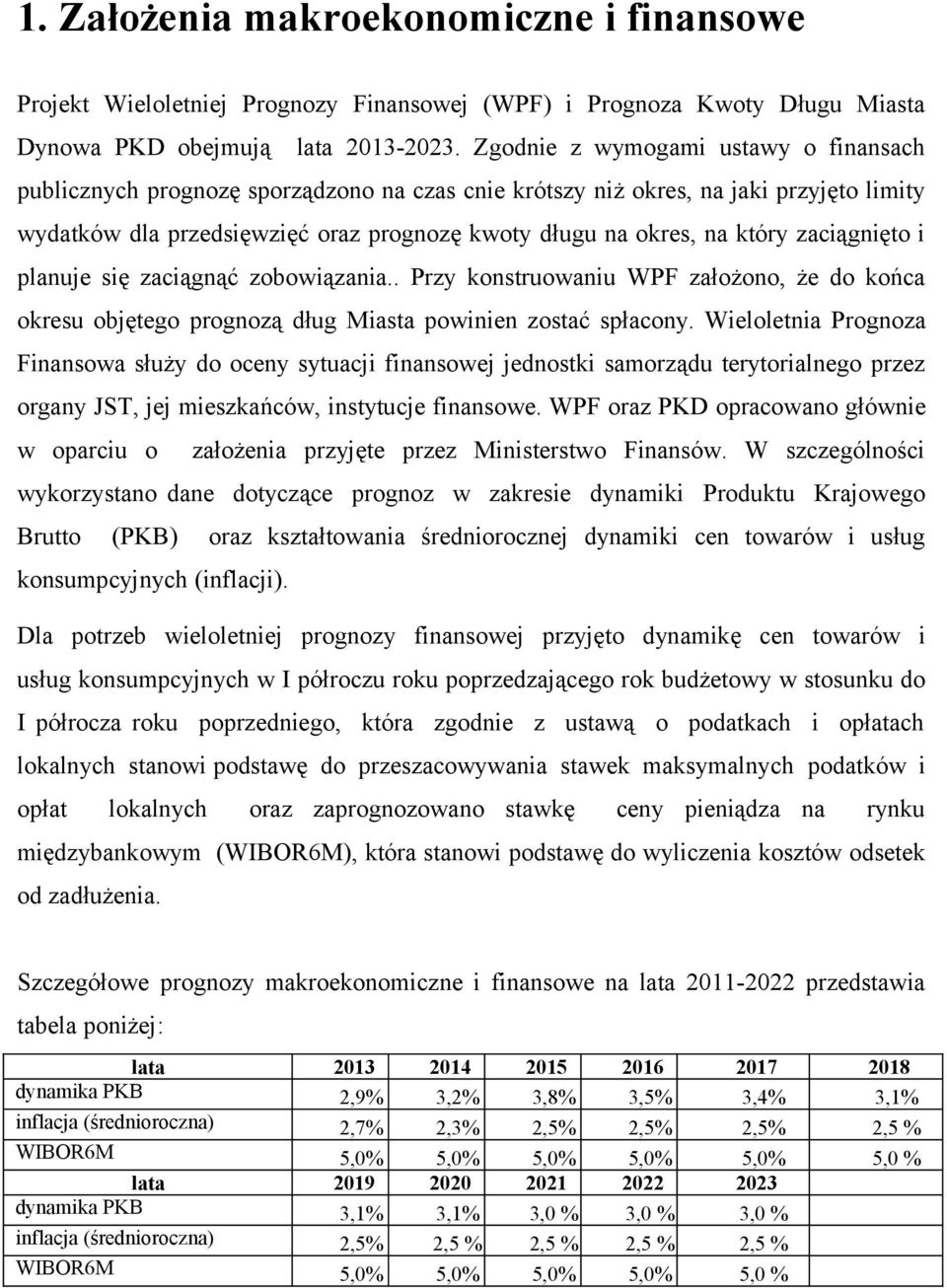 zaciągnięto i planuje się zaciągnąć zobowiązania.. Przy konstruowaniu WPF założono, że do końca okresu objętego prognozą dług Miasta powinien zostać spłacony.