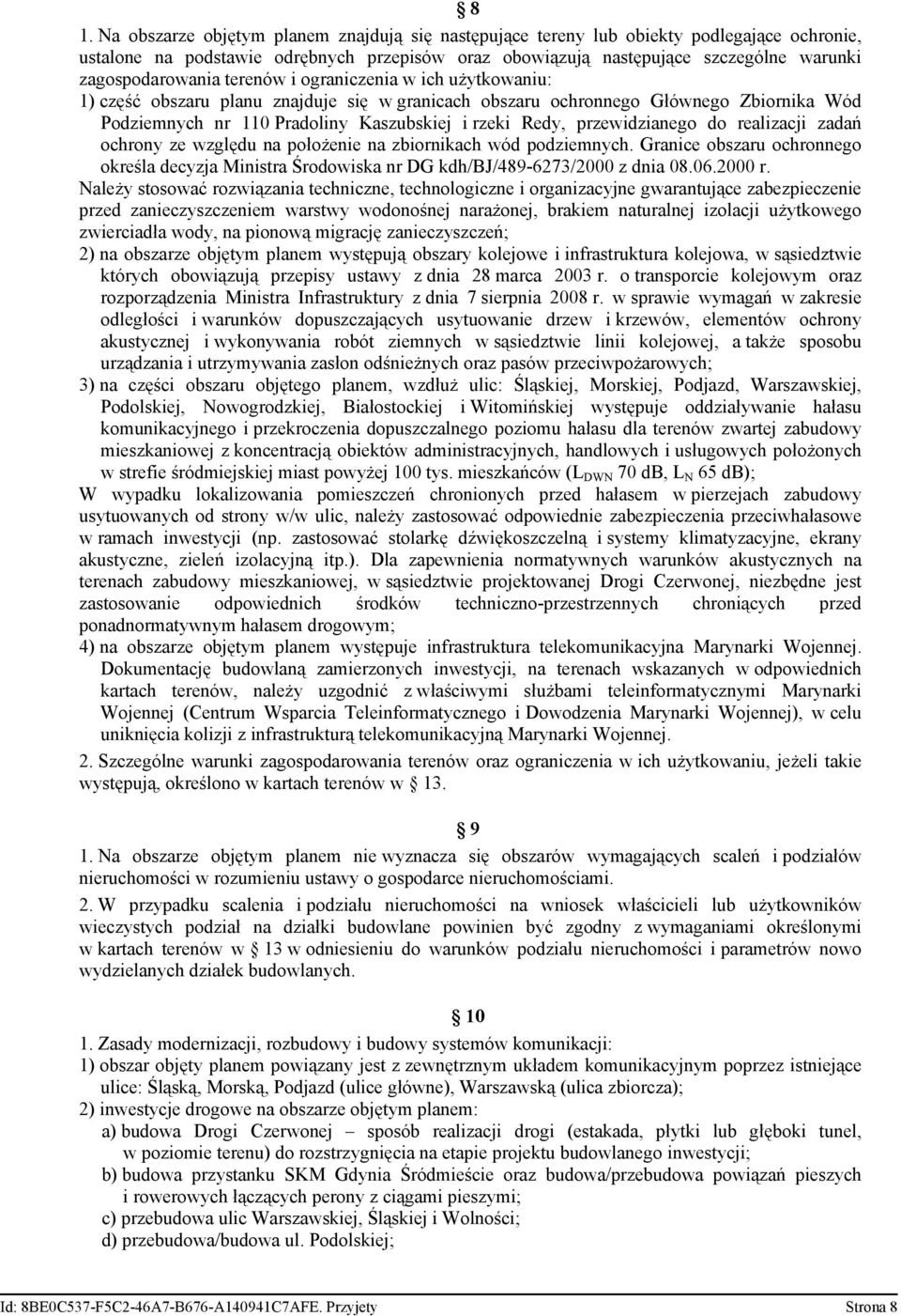 Redy, przewidzianego do realizacji zadań ochrony ze względu na położenie na zbiornikach wód podziemnych.