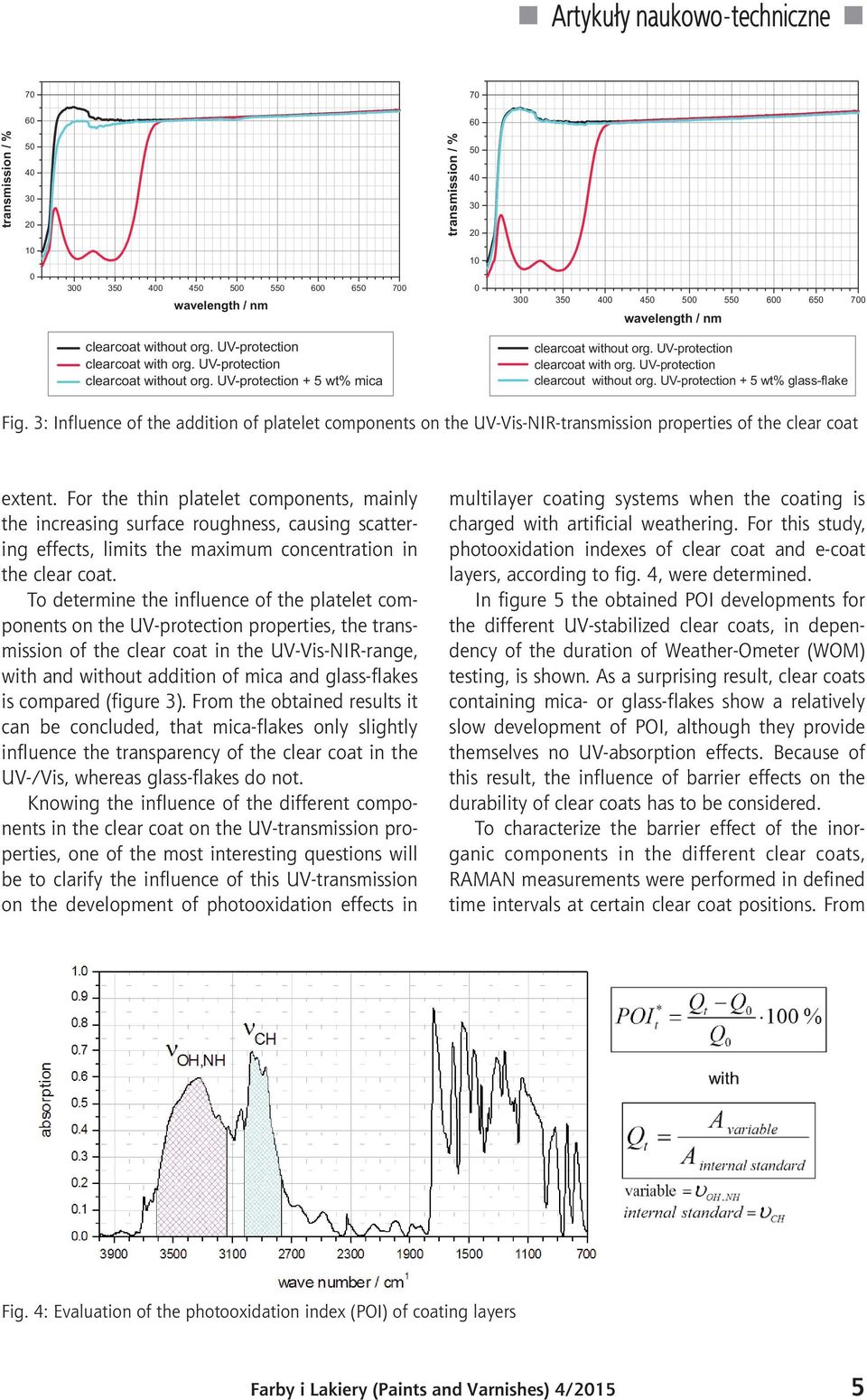 UV-protection + 5 wt% glass-flake Fig. 3: Influence of the addition of platelet components on the UV-Vis-NIR-transmission properties of the clear coat extent.