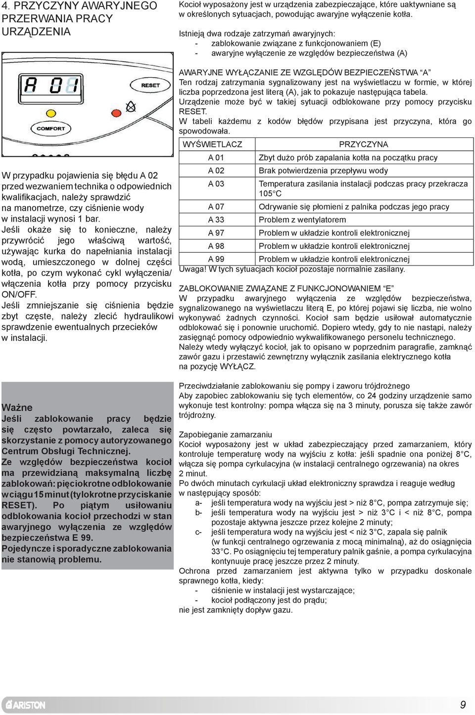 technika o odpowiednich kwalifikacjach, należy sprawdzić na manometrze, czy ciśnienie wody w instalacji wynosi 1 bar.