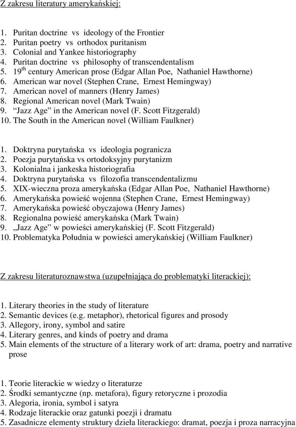 American novel of manners (Henry James) 8. Regional American novel (Mark Twain) 9. Jazz Age in the American novel (F. Scott Fitzgerald) 10. The South in the American novel (William Faulkner) 1.