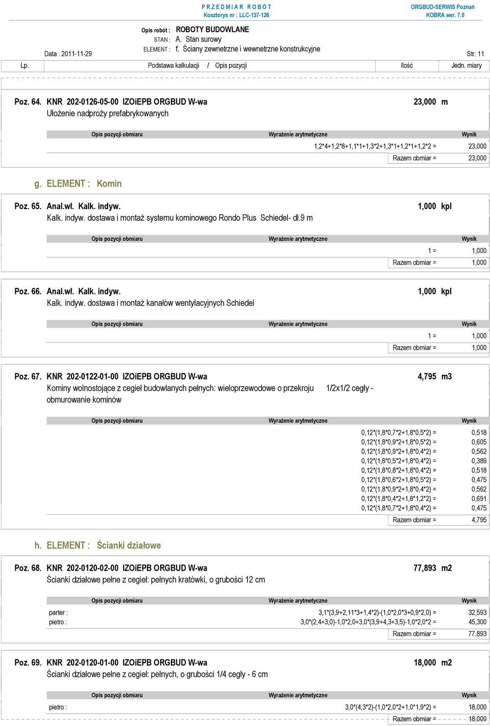 indyw. Kalk. indyw. dostawa i montaŝ systemu kominowego Rondo Plus Schiedel- dł.9 m 1,000 kpl 1 = 1,000 Razem obmiar = 1,000 Poz. 66. Anal.wł. Kalk. indyw. Kalk. indyw. dostawa i montaŝ kanałów wentylacyjnych Schiedel 1,000 kpl 1 = 1,000 Razem obmiar = 1,000 Poz.