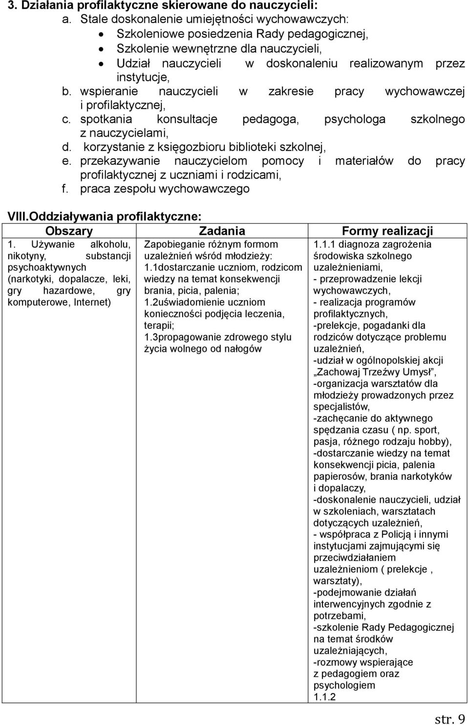 wspieranie nauczycieli w zakresie pracy wychowawczej i profilaktycznej, c. spotkania konsultacje pedagoga, psychologa szkolnego z nauczycielami, d. korzystanie z księgozbioru biblioteki szkolnej, e.