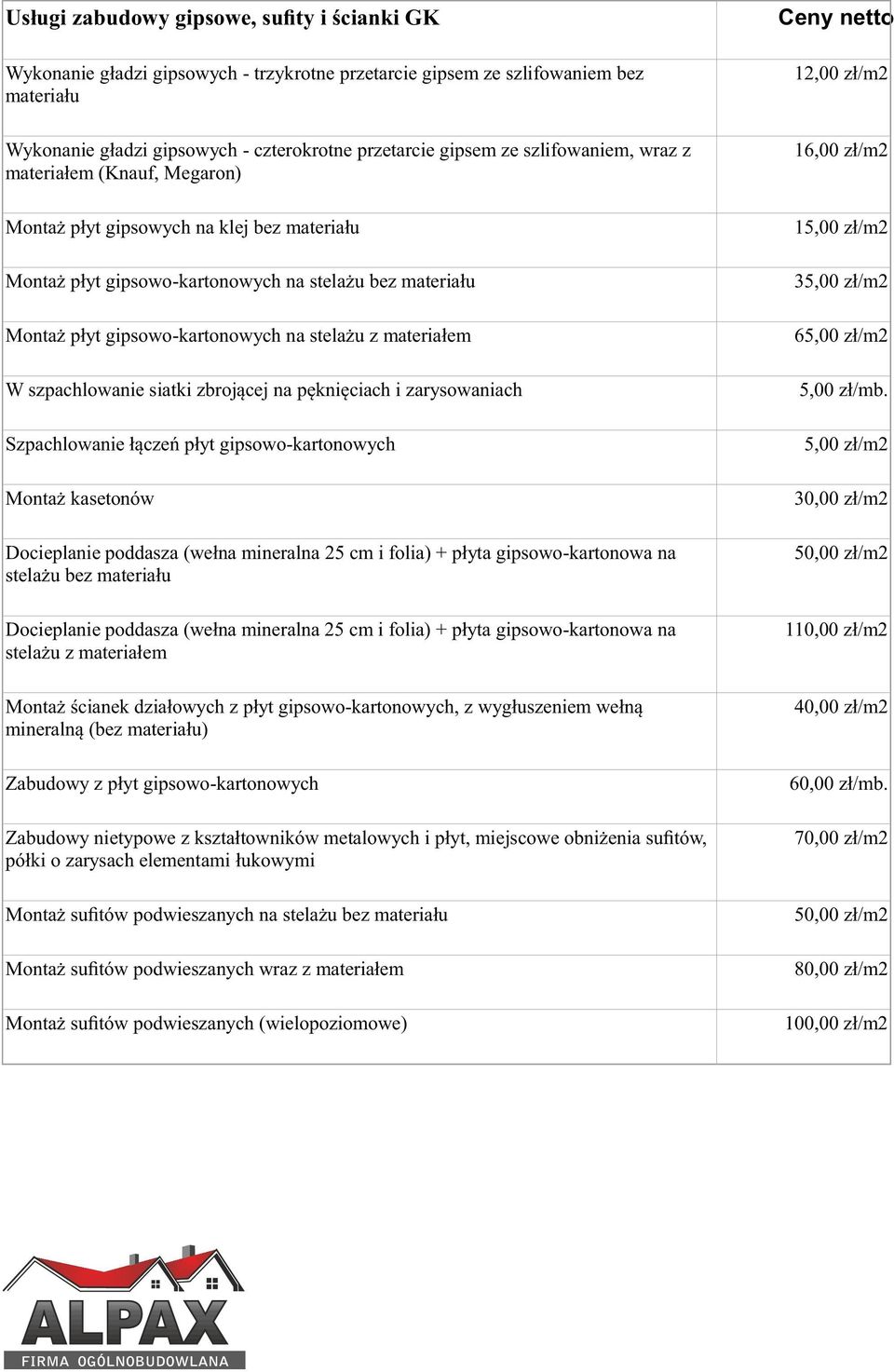 materiałem W szpachlowanie siatki zbrojącej na pęknięciach i zarysowaniach Szpachlowanie łączeń płyt gipsowo-kartonowych Montaż kasetonów Docieplanie poddasza (wełna mineralna 25 cm i folia) + płyta