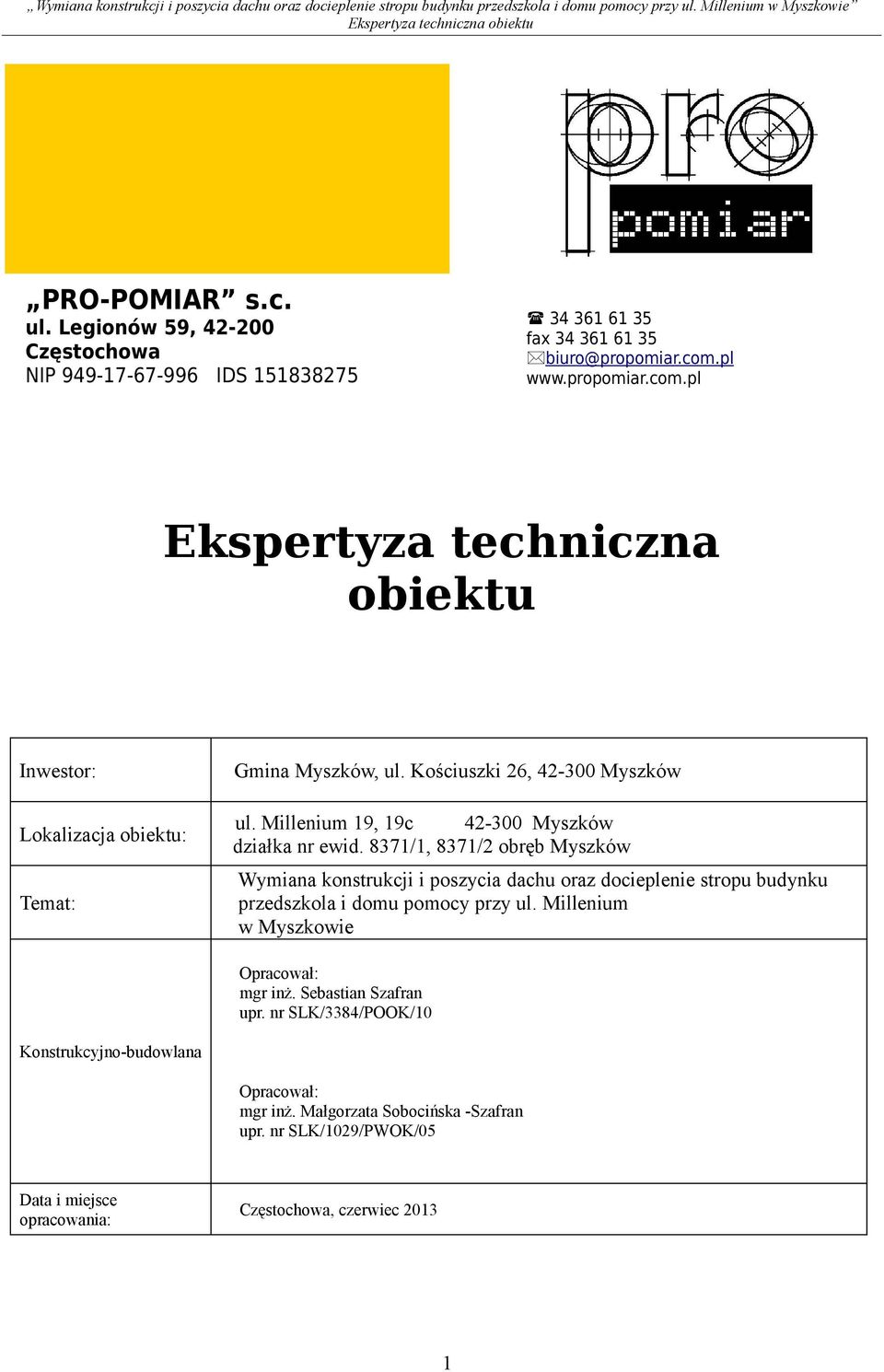 Millenium 19, 19c 42-300 Myszków działka nr ewid.