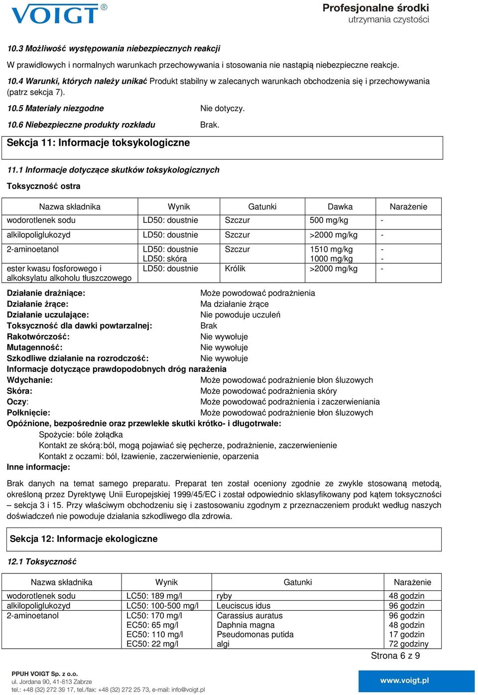 Sekcja 11: Informacje toksykologiczne 11.