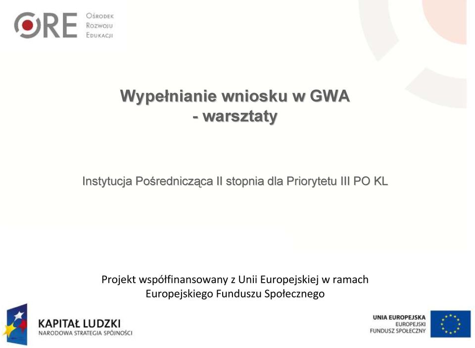Priorytetu III PO KL Projekt współfinansowany z