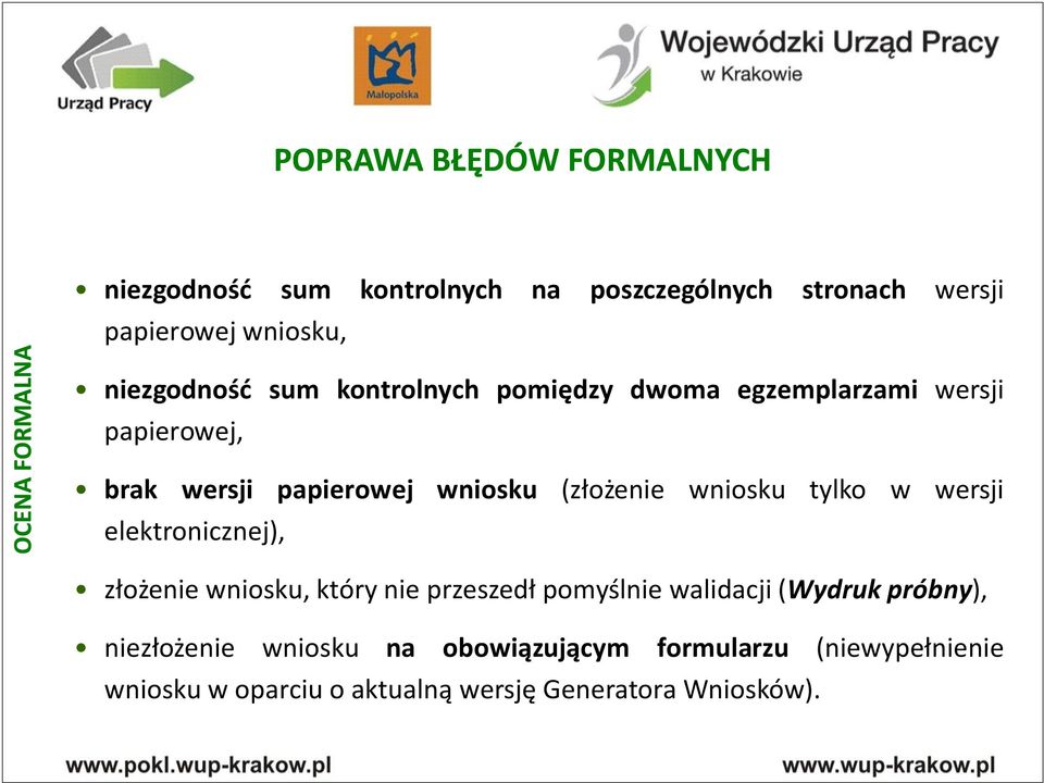 (złożenie wniosku tylko w wersji elektronicznej), złożenie wniosku, który nie przeszedł pomyślnie walidacji (Wydruk