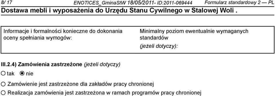 standardów (jeżeli dotyczy): III.2.
